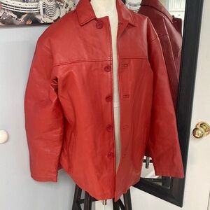 VNTG RED FULL GRAIN LEATHER W/ZIP OUT LINING DEEP POCKETS SEXY JACKET MADE IN US